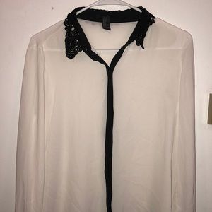 Forever 21 Cream and Black Button Down Blouse